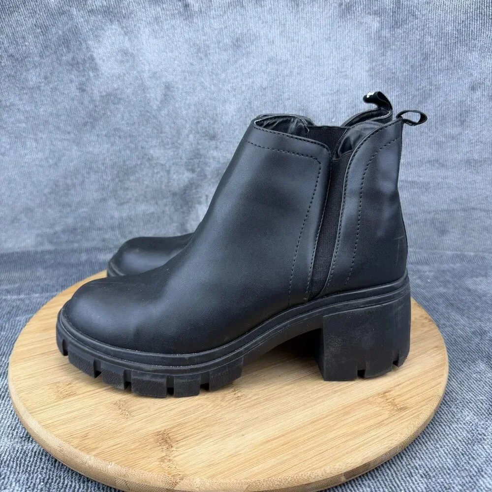 True Religion Boots Womens Size 7.5 Black Chelsea Ankle Lug Sole Block Heel - Picture 4 of 11